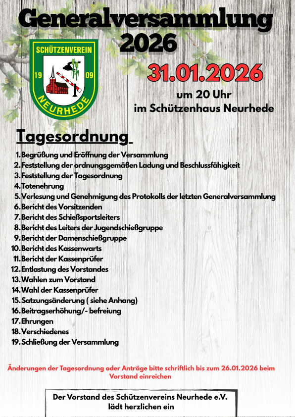 Generalversammlung Schützenverein Neurhede e.V.